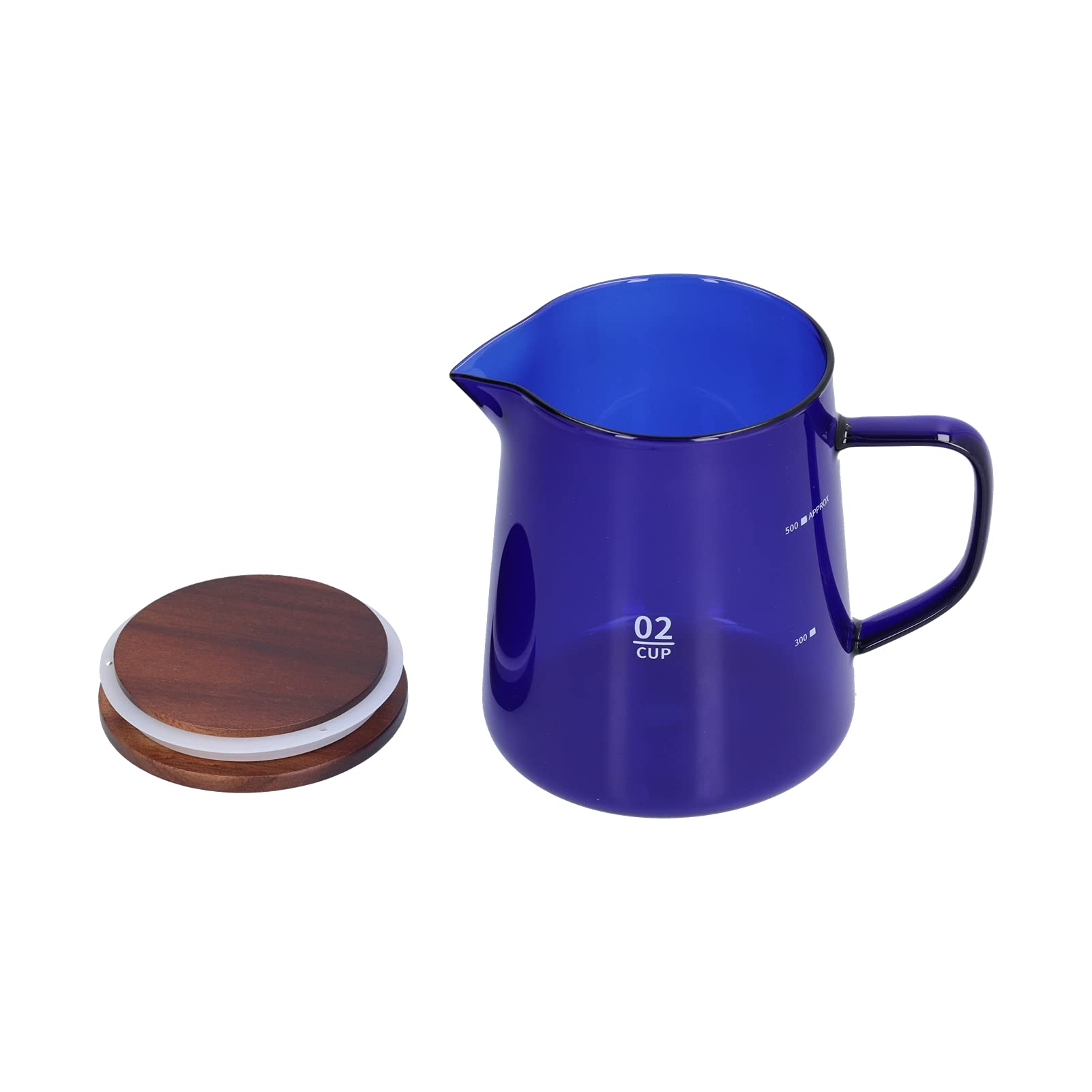 Ejoyous Servidor de café de Vidrio de Borosilicato de 500 Ml con Tapa de Madera Tetera Resistente Al Calor para el Hogar y la Oficina Verter sobre la Elaboración de Cerveza Uso con Agua Fría y (BLUE)