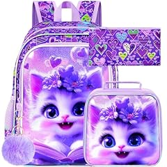 Girls Backpack - Uv Printing Purple Cat Reading