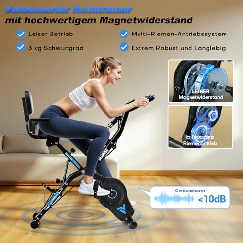 Heimtrainer Fahrrad, SLUNSE 2025 Neu Hometrainer Fahrrad mit stabilem Doppeldreieckrahmen, Klappbar Ergometer Heimtrainer mit 10dB extra Leise, Indoor Bike für Kardio-Training zu Hause, Bis 160KG