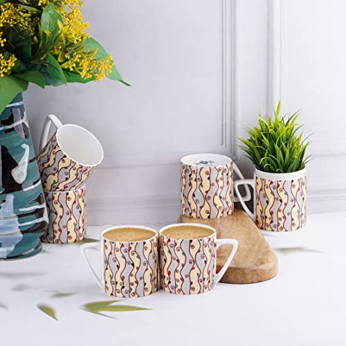 Image of Dandy Lines Puja Leaf Climber Coffee Mugs, Eco-Ceramic, Pack of 6, Microwave & Dishwasher Safe, Great for Home Use & Gifting