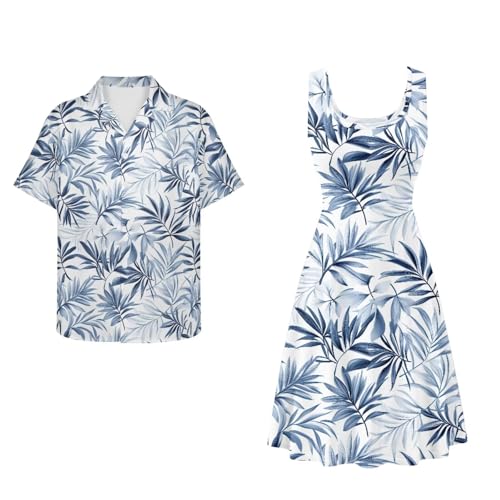 Image of Dreaweet Summer Dresses for Women A-Line Sleeveless Flowy Sun Dresses,Men's Casual Button-Down Shirts,Couple Matching Outfits