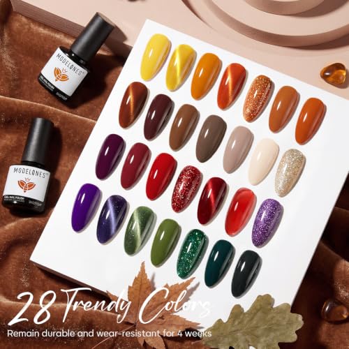 Image of modelones Cat Eye Gel Nail Polish Set 28 Colors Primer & 3pcs Top Base Coat