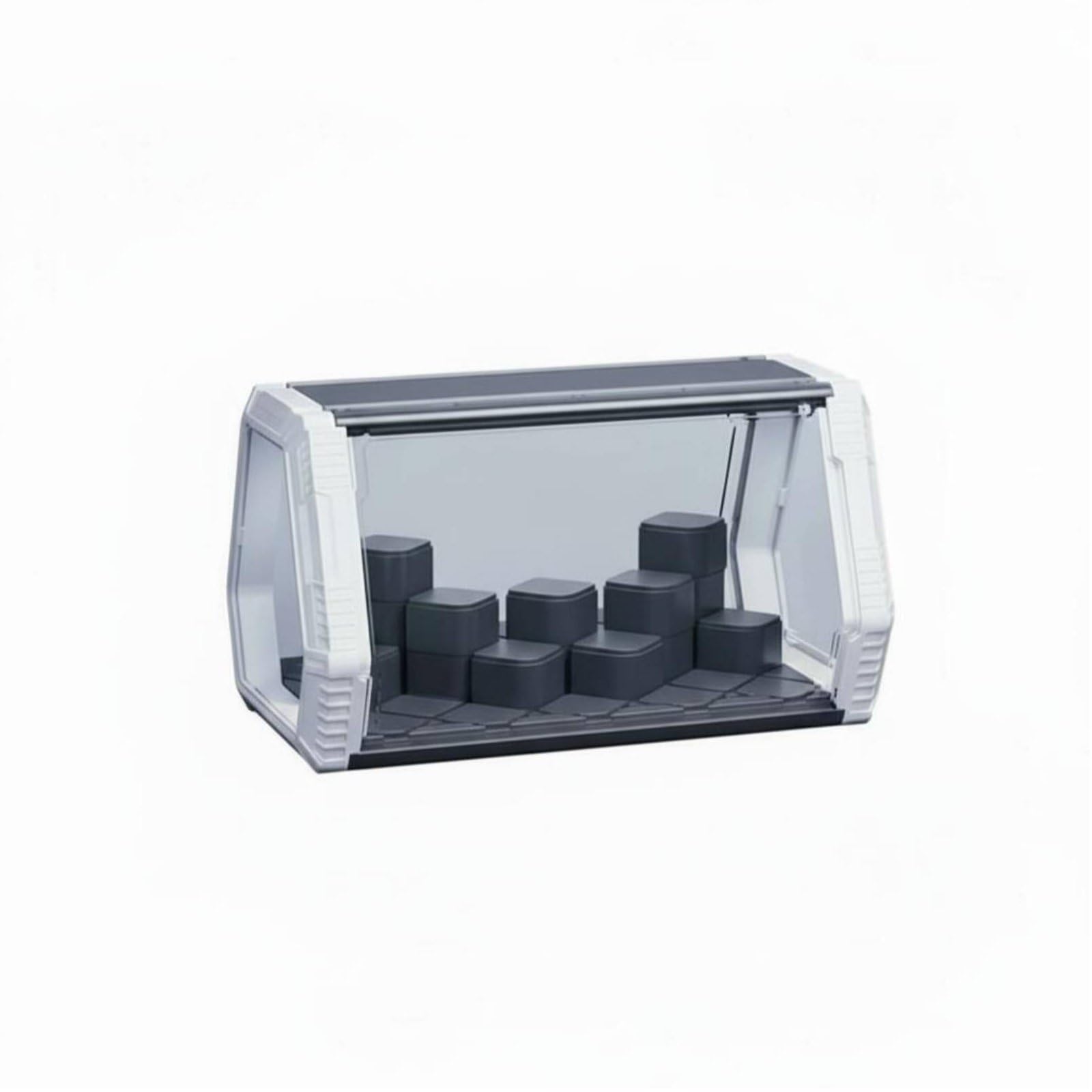 Vitrine Figurinen Vitrine Vitrinenkasten Sammlervitrine Schaukasten mit LED Beleuchtung Und Klappdeckel Staubdicht Erweiterbar Stapelbar für Wohnzimmer Büro Regal , Schwarz , Gitterbasis