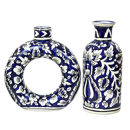 Image of TIED RIBBONS Set of 2 Ceramic Vase (Multi, 7 & 7.5 Inches) for Home Decoration Flowers Plants Pampas Grass Living Room Bedroom Bathroom Office Dining Table Decor Decorative Showpiece Gift Items