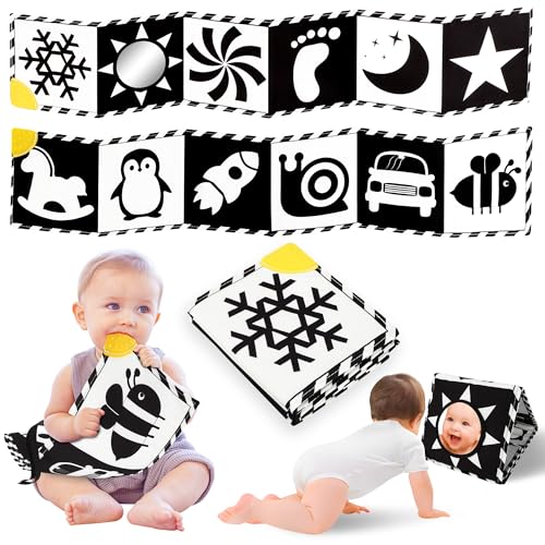 Image of Baobrava Newborn Toys, High Contrast Baby Books with Teether, Black and White Baby Toys, Montessori Toys 0-6-12 Months Brain Development, Sensory Learning Activities Gift, Tummy Time Toys
