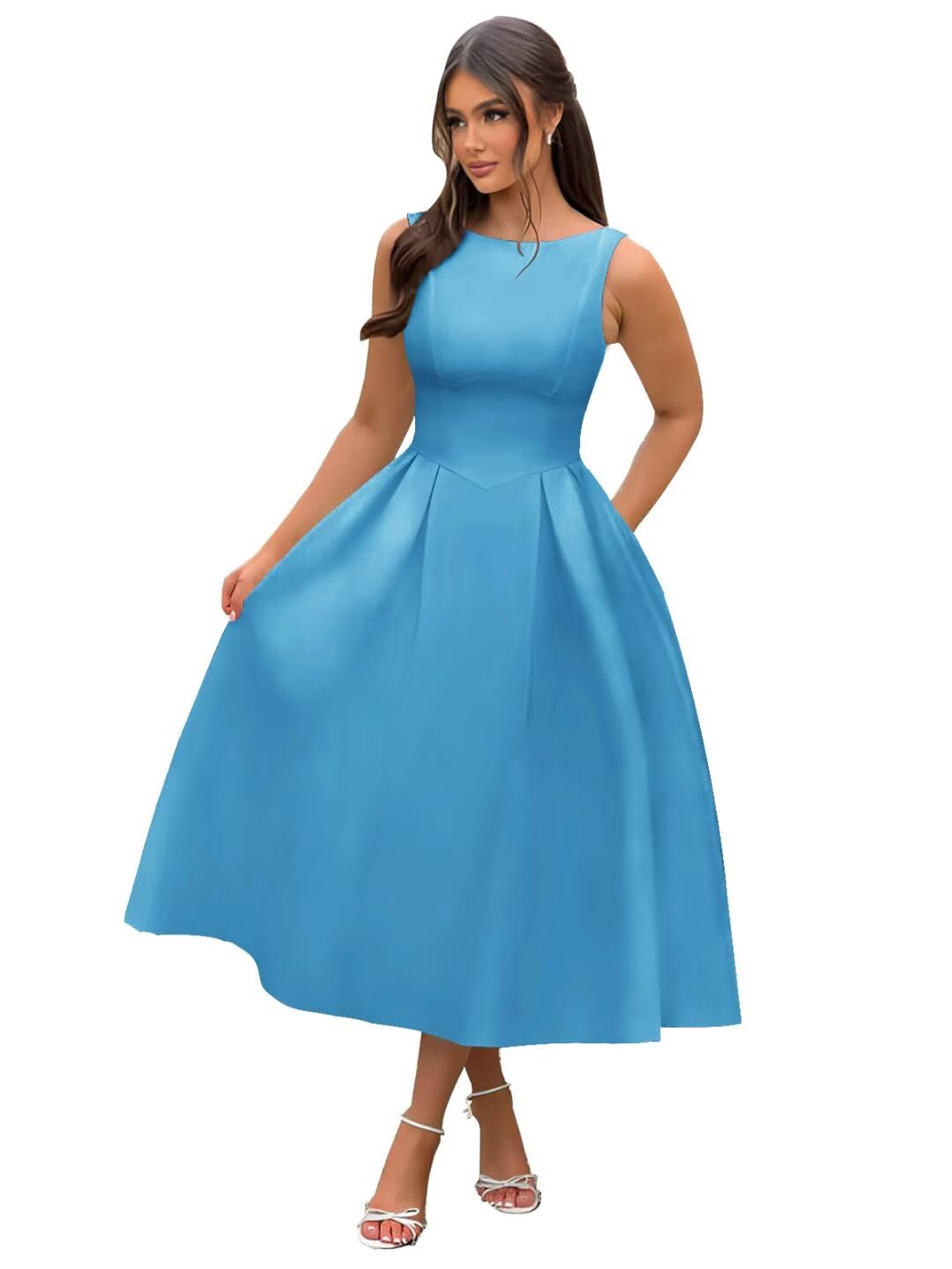 Thinyfull Boat Neck Satin Midi Prom Dresses 2026 Tea Length Scoop Back A Line Formal Evening Party Gowns