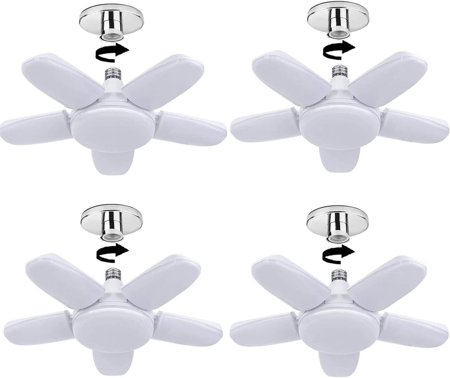 Maxziller 4 Pack LED Garage Lights,100W Deformable Led Garage Ceiling Lighting 11000LM E26/E27 Daylight 6000K Super Bright Garage Light Adjustable Garage Light for Garage,Workbench,Barn,Warehouse
