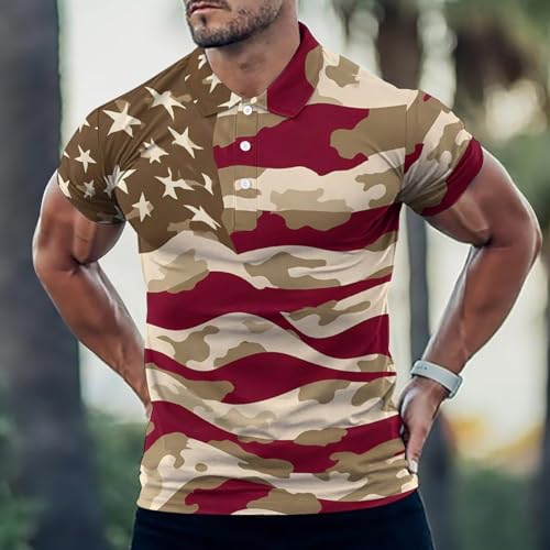 U.S Flag with Desert Camouflage Mens Golf Shirt Ice Silk Short Sleeve Polo Shirts Slim Fit Casual Athletic Tee Top2