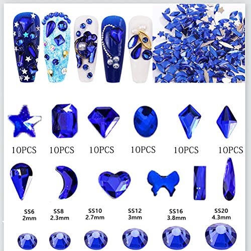 Nail Art Rhinestones Kit 1680Pcs Blue Crystal For Nails Flatback Rhinestones Beads Multi Shapes Crystals Gems Nail Charms Decorations For Nail Art Craft Diy Clothes Shoes Jewelry (Navy Blue) #TOP1