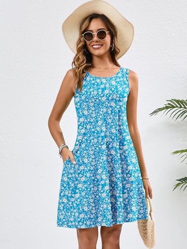 Image of Heymoments Women's Summer Dresses Sleeveless Casual Fashion Loose Swing Button Down Beach Dress with Pockets