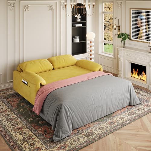 Doracome Dual-Purpose Velvet Sofa Bed: Elegant Yellow Sofa Transforms into