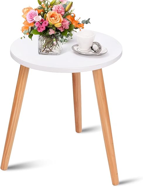 Multigot Round Coffee Table, Compact Wooden End Tea Table, Modern Sofa Side Table for Living Room Bedroom Balcony(White + Natural, Round)
