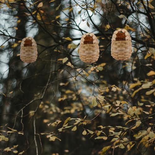 Image of Baluue Handwoven Bamboo Bird Nest 6 Pack with Hooks 4.72X3.93X2.75In Natural Rustic Bird Shelter for Indoor Outdoor Hanging Winter Roosting House