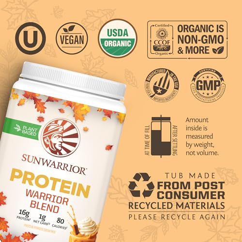 Image of Sunwarrior Vegan Protein Powder Plant-Based USDA Organic Protein BCAA Amino Acids Hemp Seed Keto Friendly Soy Dairy Gluten & Synthetic Free Non-GMO, Pumpkin Spice Flavored 30 Servings