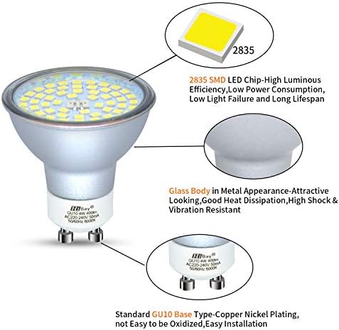 10x 4W GU10 LED Bulbs Cool White Spot Lights Replace 35W Halogen 6000K 240V for Ceiling Spotlight Downlight Fitting