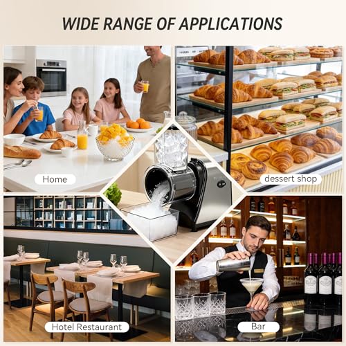 Image of Snow Cone Machine & Shaved Ice Machine, Crushed Ice Maker in Stainless Steel Metal Design with Ice Pick & Tray - Powerful Motor, Sharp Blades, Fast Ice Shaving for Home, Parties