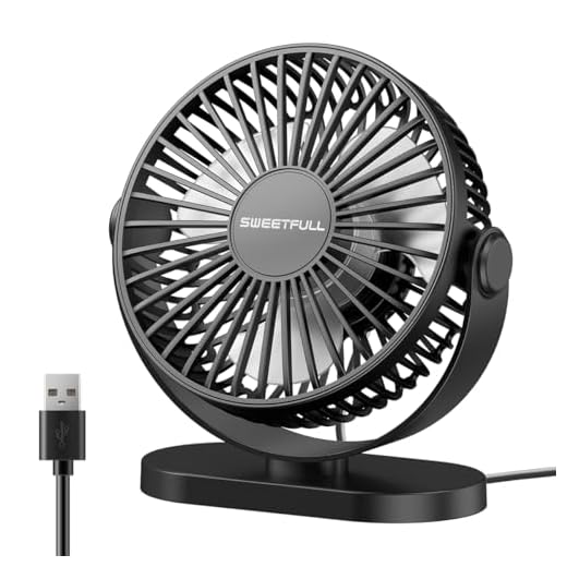 LULUWA Ventilador de Escritorio USB Pequeño Silencioso de 3 Velocidades, Mini Ventilador Portátil Personal de Rotación de 360° Ajustable, 5 Pulgadas Accesorios de Refrigeración para Mesa de Oficina