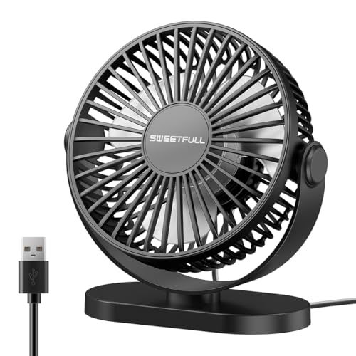 LULUWA Ventilador de Escritorio USB Pequeño Silencioso de 3 Velocidades, Mini Ventilador Portátil Personal de Rotación de 360° Ajustable, 5 Pulgadas Accesorios de Refrigeración para Mesa de Oficina