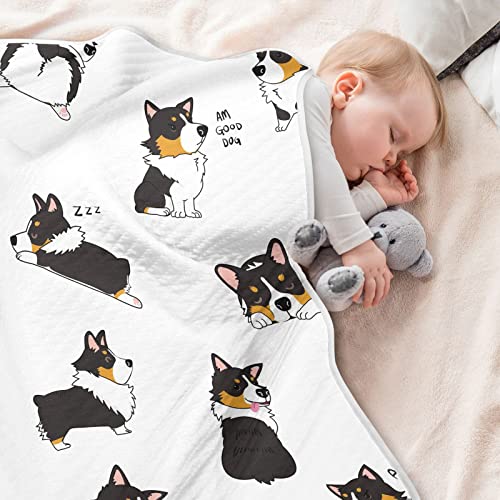 Image of Swaddle Blanket Pembroke Welsh Corgi Tricolor Dog Seamless Pattern Cotton Blanket for Infants, Receiving Blanket, Lightweight Soft Swaddling Blanket for Crib, Stroller, Nursery Blankets, 30X40 in