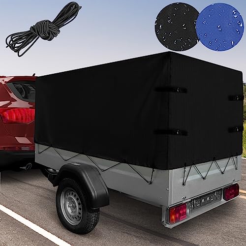 Jago® Hochplane - 2075 x 1150 x 900 mm, Gummigurt, Ösen und Schnallriemen, wasserdicht, Blau/Schwarz - Anhängerplane, Abdeckung, Abdeckplane, Gewebeplane, Plane für Stema PKW Anhänger (Schwarz)