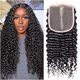 Omswet 5x5 HD Lace Closure Deep Wave Human Hair SKINLIKE 0.1mm Ultra-Thin HD Lace Closure Human Hair Pre Plucked 12A Virgin Hair Closures for Black Women 14 Inch Curly 5 5 Closure
