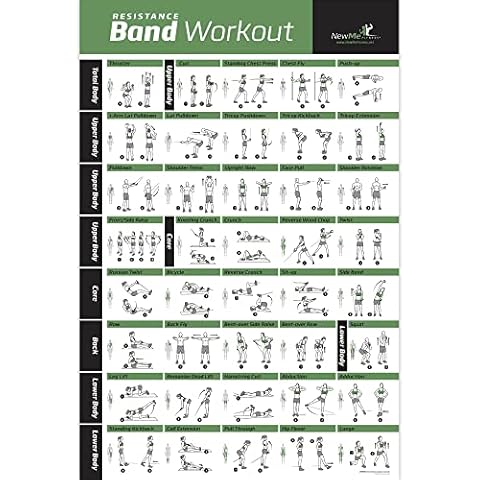 Resistance Band/Tube Exercise Poster Laminated - Total Body Workout Personal Trainer Fitness Chart - Home Fitness Training Program for Elastic Rubber Tubes and Stretch Band Sets - 18"x 27" Cover