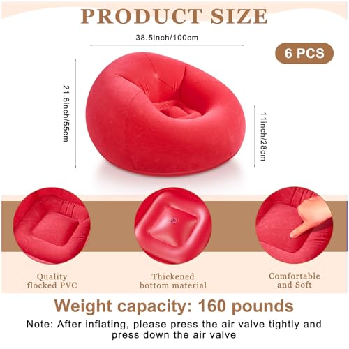 Image of Realspring 6 Pcs Inflatable Bean Bag Chair, Air Pump,Coffee,Blue,Red | Electric Pump for Inflation, Foldable Blow up Chairs for Outdoor Movie Seating, Portable Sofa for Adults Camping