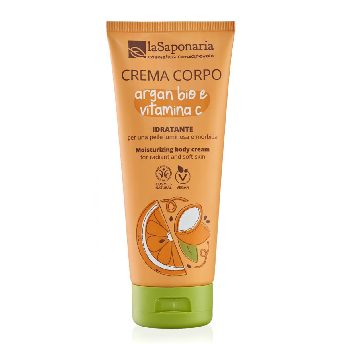 La Saponaria | Crema Corpo Idratante 200ml, Argan Bio & Vitamina C, Illuminante e Tonificante, Texture Leggera, Profumo Agrumato, Ideale per Pelle Morbida e Radiosa