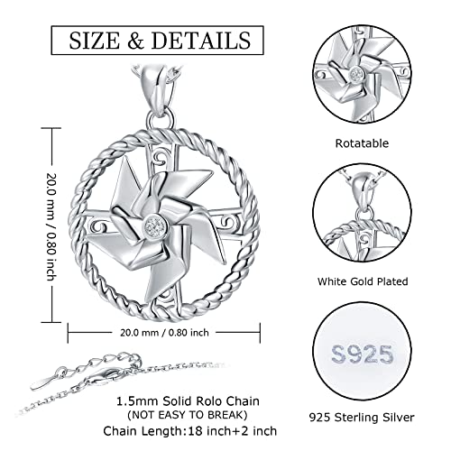 HUAIYU 925 Sterling-Silver Fidget Pinwheel Necklace for Anxiety - Twist Circle Round Rotatable Windmill Necklace Spinner Pendant Jewelry Gifts for Women 5