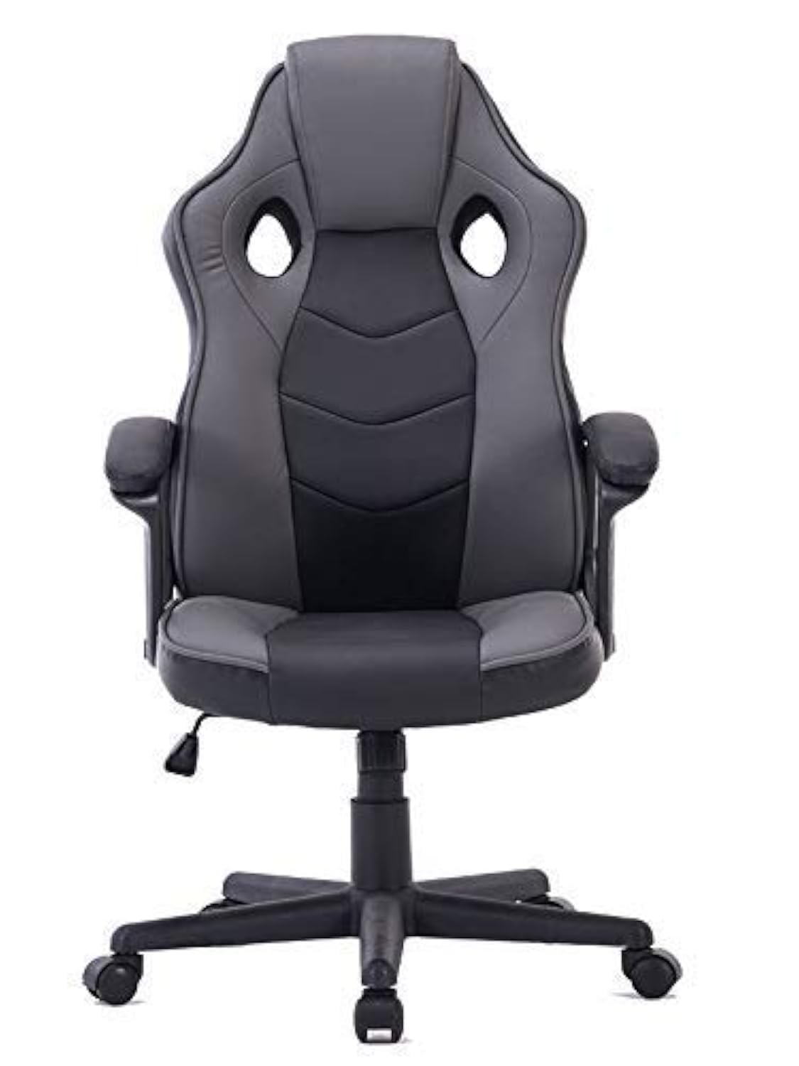 HOGAR24 ES | Silla Gaming | Silla de Ordenador Oficina | Ergonómica para Gamers Especial Videojuegos | Piel Sintética Acolchada | Altura e Inclinación Ajustables | Color Negro y Gris