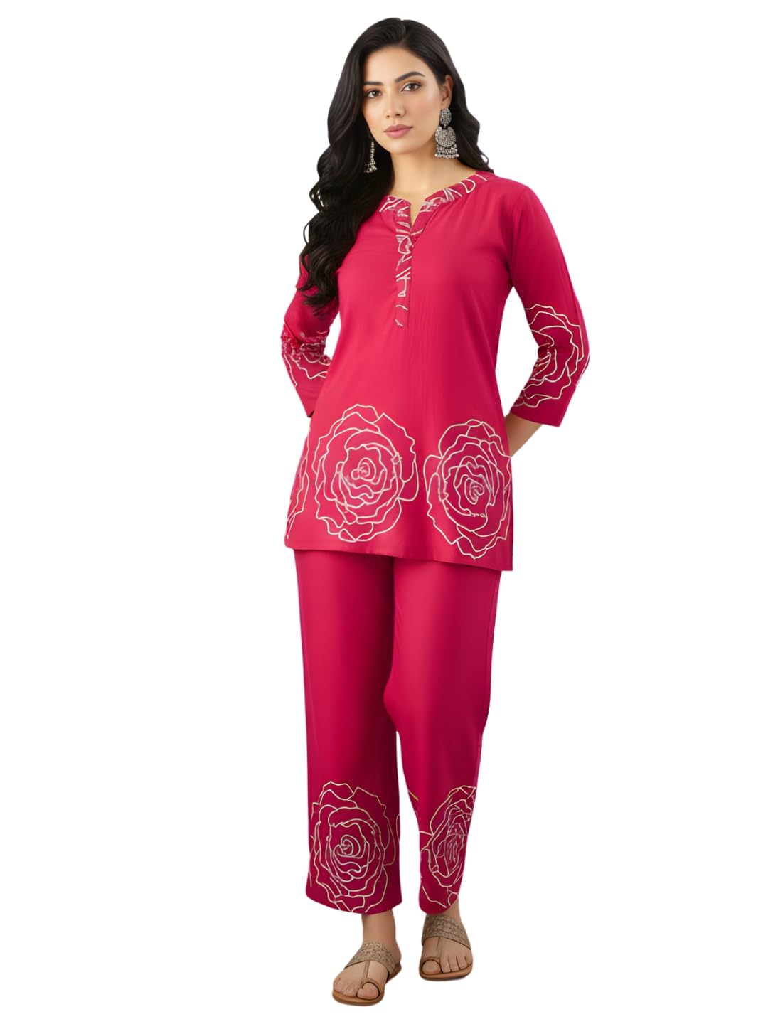 Women's Lavender Cotton Printed Straight Kurta with Pant | Co-ord Set (NK-CS02)-image-46