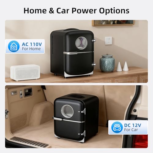 Image of Antarctic Star Compact Mini Fridge, 4L Capacity /6 Cans Portable Cooler and Warmer Compact Refrigerator, for Bedroom,Car,Office and Dorm, Small Cooler and Warmer for Cosmetics, Beverage and Food, Black