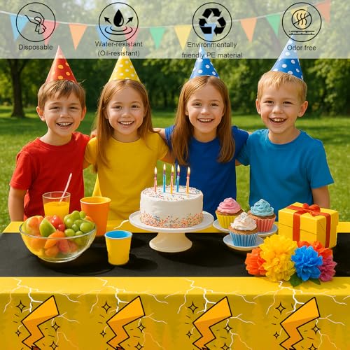 Image of 3-Pack Yellow Cartoon Plastic Birthday Tablecloths - 54x108in Rectangle Party Table Covers for Little Ones & Adults, Durable Birthday Party Decorations