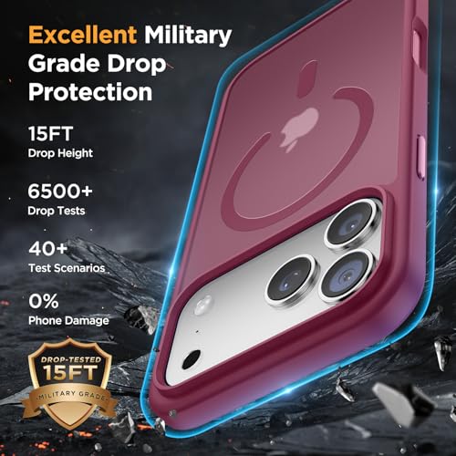 Image of Miracase Magnetic for iPhone 17 Pro Case 6.3 inch with Screen Protector, [Compatible with MagSafe] Military-Grade Protection, Anti-Fingerprint, Slim Thin Phone Case for 17 Pro Cover, Wine Red