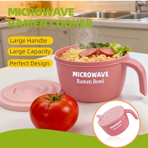 Image of Layron Large Ramen Bowl Set, Ramen Noodle Bowls Microwavable 45 oz, Ramen Cooker, Microwave Pasta Cooker, Ramen Bowl Microwave Gift for College Male Female Dorm Room (pink)