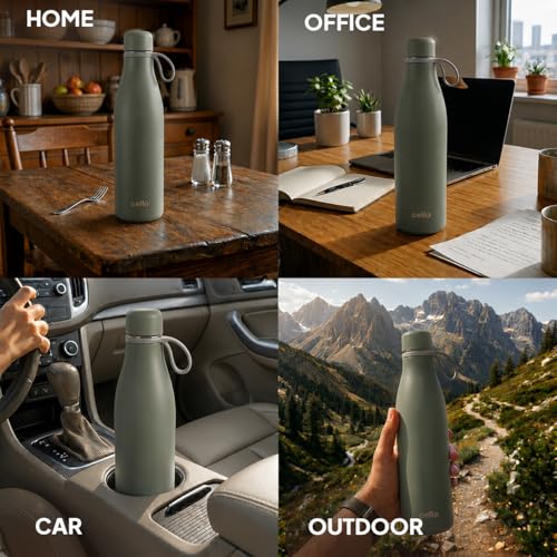 Image of CELLO Duro Oxy Stainless Steel Flask 900 ml Military Green | Easy to Pour & Fill, Spill Proof Leakproof Vacuum Insulated Hot and Cold Thermos Water Bottle for School College Office Gym Biking & Travel