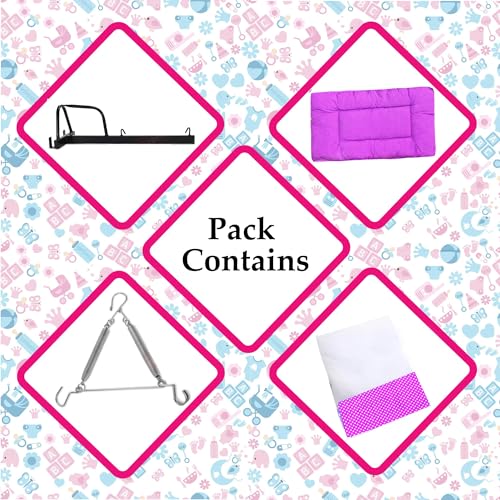Image of VParents Sleeping Essentials with Mosquito Net & Spring with Window Stand, Small Dot (Dark Pink)