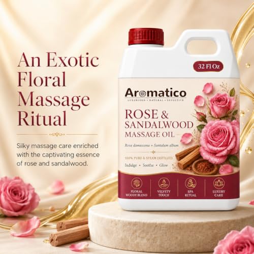 Image of AROMATICO Rose & Sandalwood Massage Oil | Calming & Deep Nourishing Aromatherapy Massage Oil | Best For Abhyanga, Spa & Salon - 1000 ml