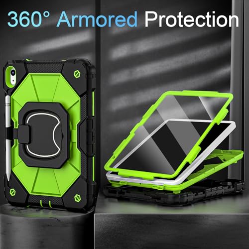 Image of Auizotl Case for iPad (A16) 11th Generation 11 Inch (2025) /iPad 10th Generation 10.9 Inch (2022) with Rotating Stand Screen Protector,Heavy Duty Shockproof Cover for i Pad 10th Gen Case,Black Green