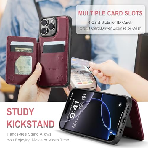 Vinich for iPhone 16 Pro Max Wallet Case with Card Holder, RFID Blocking Credit Slots Kickstand Shockproof Phone Cover Fit for iPhone 16 Pro Max 6.9" Burgundy by Vinich - Used condition - Image 6
