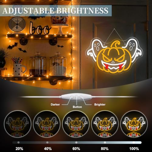 Image of Ghost Pumpkin Neon Sign Classic Jack-o'-lantern Light for Halloween Decor
