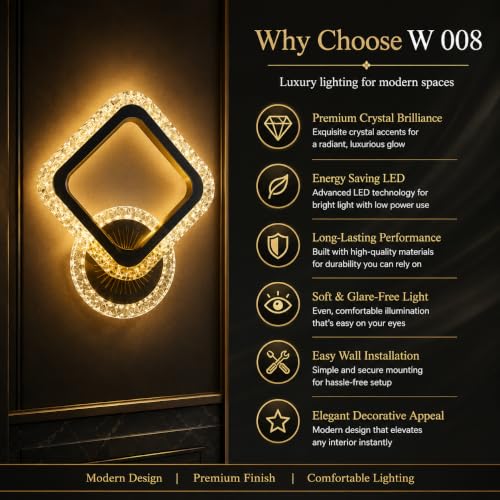 Image of Luxury Crystal LED Wall Light for Bedroom, Living Room & Hallway | Modern Diamond Design Decorative Wall Lamp | Warm White LED Wall Sconce | Premium Metal & Crystal Indoor Lighting