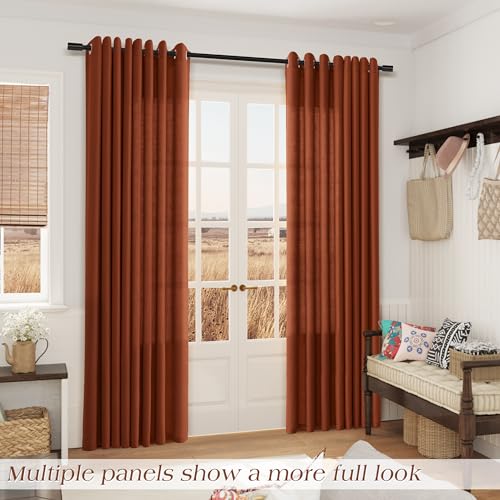 Image of Nanspring Terracotta Linen Curtains 102 Inches Long for Living Room Textured Lightweight Elegant Modern Decor Curtain Drapes Grommet Semitransparent Light Filter Treatments Panel for Bedroom 52X102