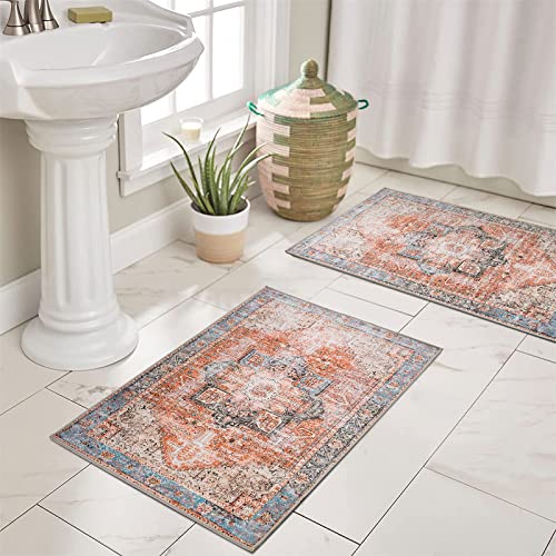 Estmy Farmhouse Vintage Persian Area Rug - 2X3 Oriental Distressed Small Entryway Rug Doormat Boho Tribal Ultra Thin Non-Slip Washable Flatweave Floor Carpet For Indoor Front Entrance Kitchen Bathroom #TOP2