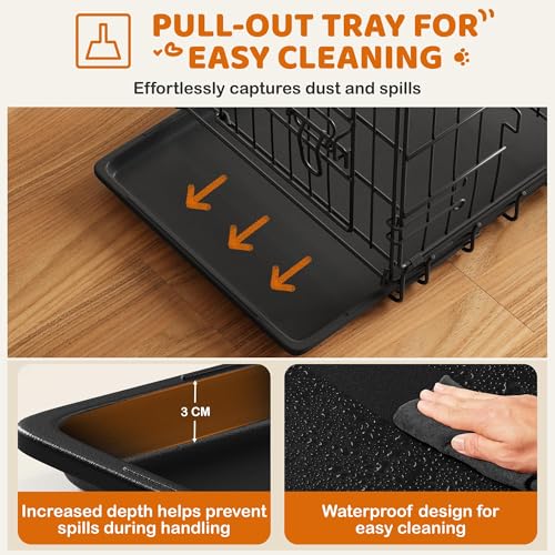 Image of Yaheetech 24inch Double Door Dog Crate w /Divider, Collapsible Metal Kennel | Heavy-duty Sturdy Metal Frame, Easy Assemble, Fold Up for Travel, Removable Tray, Ideal for Puppies, Small Dogs