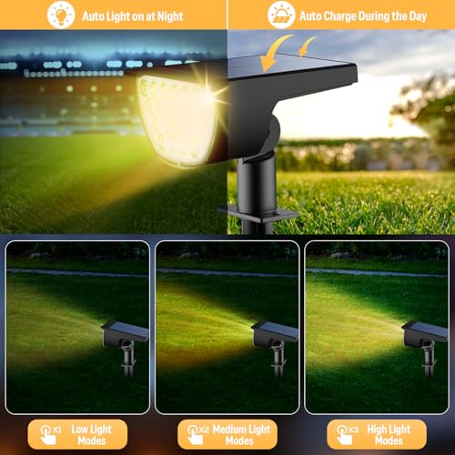 GKGG Solar Lights Outdoor Waterproof IP65, Solar Powered 76 LED 3 Lighting Modes Solar Spot Lights Outdoor for Yard Garden Landscape Pathway (Warm White, 4 Pack) - Image 6