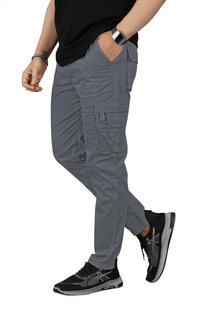 Men'S Regular Fit Cotton Cargo Pants with Elastic Waistband and Drawstring - Stylish Multi-Pocket Trousers for Men | Grey Color | Size S | MCD-10-picture-37