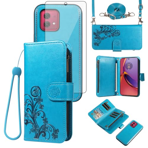 Étui Motorola Moto G84 5G Asuwish amovible avec fermeture éclair et verre trempé
