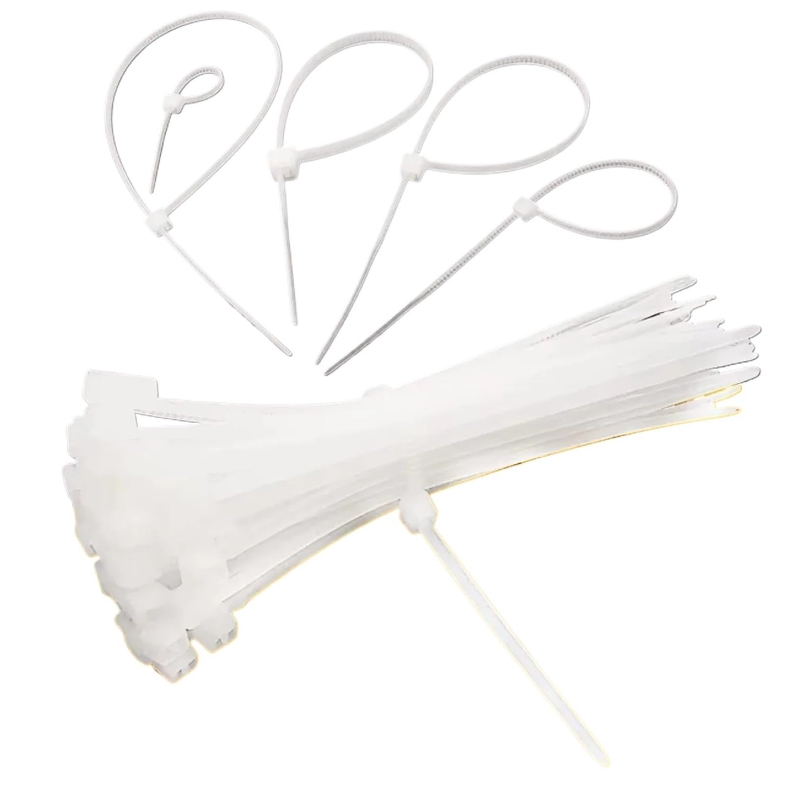 Gbrcen White 100Pcs 8X200mm Cable Ties 3X100/150/200Mm 4X200mm Nylon White Cable Wire Zip Ties