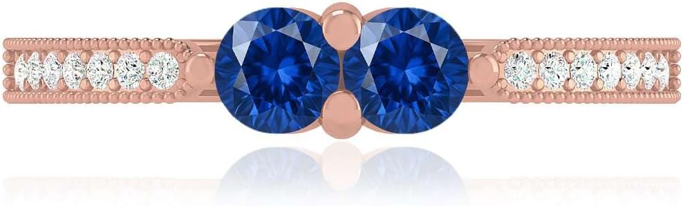 Two Stone Blue Sapphire Ring for Women in 14K Gold or 925 Sterling Silver – Natural Blue Sapphire with Lab-Grown Diamond Accents – Double Stone Promise Ring – September Birthstone Jewelry Gift